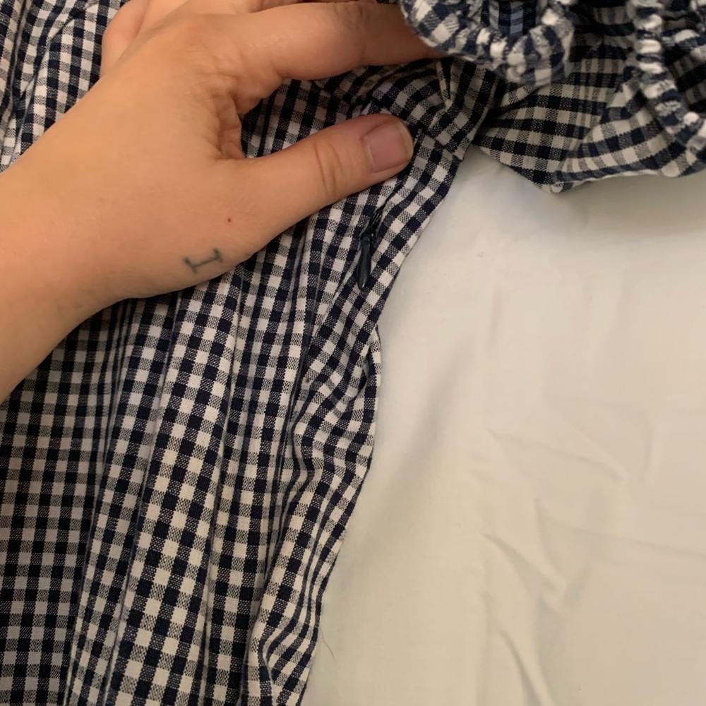 Vintage Liz Claiborne Cotton Dress Black and White Gingham with Puffed Sleeves - Picture 3 of 7